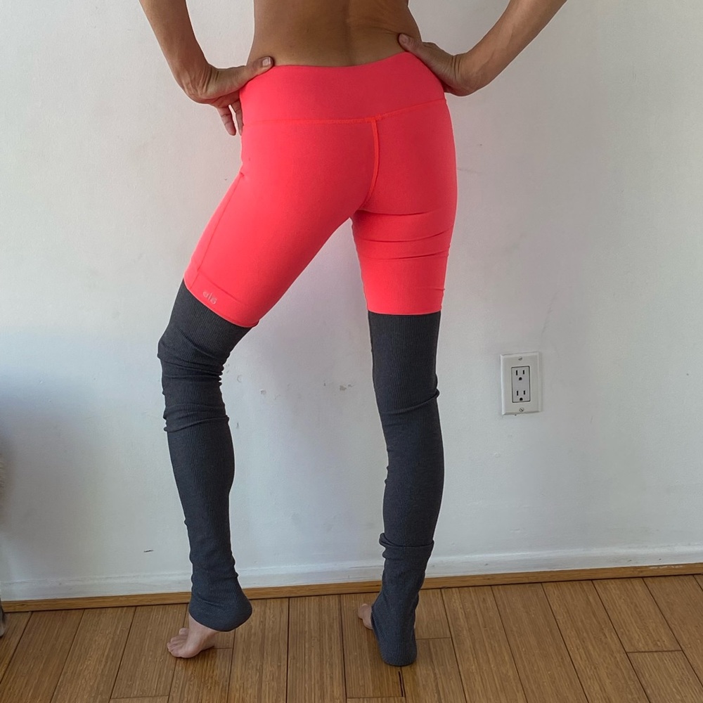 Alo XS goddess leggings Neon orange and gray